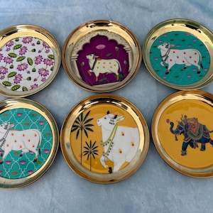 Pichwai Brass Plates, 6&quot; diameter, 1 count