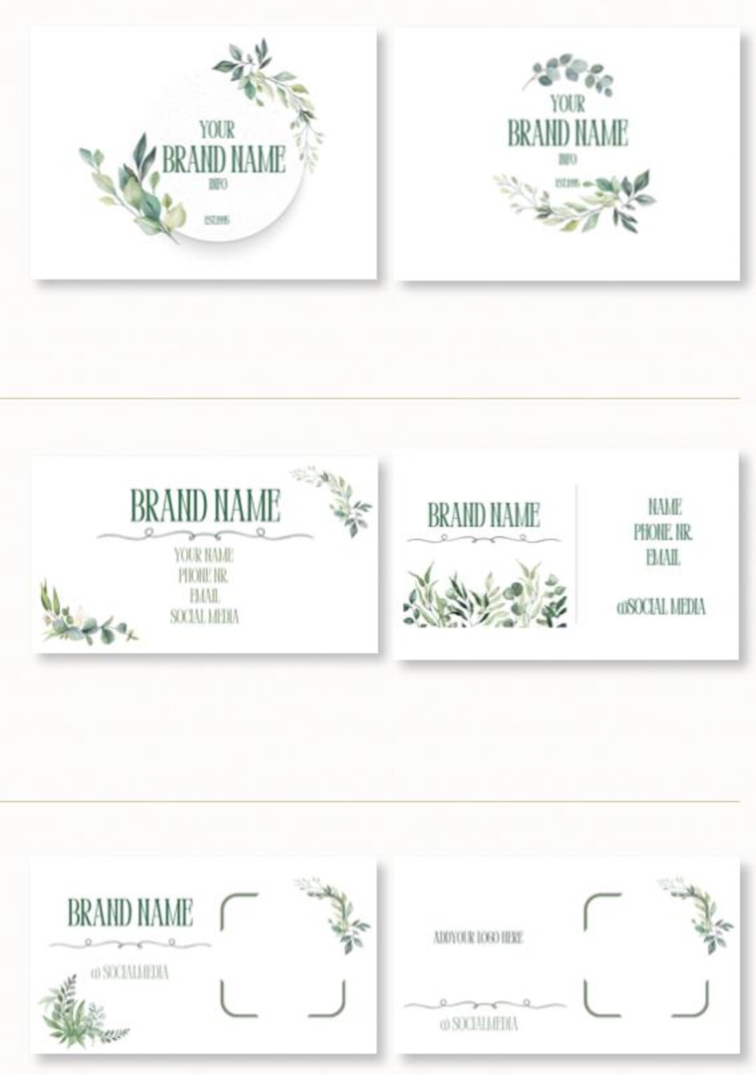 Editable Floral and Botanical Logo / Business Card / QR Code Template ...