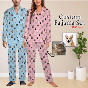 Custom Pet Face Pajamas, Personalized Pajama Set, Family Pajamas Set, Women Pajama Set, Dog Face on pajama, Pajama with pet paws and face