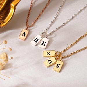 14k Solid Gold Personalized Bar Tag Necklace,Vertical Bars Initials Anniversary Gift For Wife,Minimalist Engraved Name,Date Tag Pendant