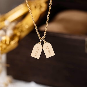 Custom Initial Necklace,Dainty Initial Tag Necklace,Gold Bar Tag Necklace,Engraved Letter Pendant Necklace,Bridesmaid Gift,Gift For Mom