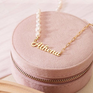 Personalized Pearl and Paperclip Name Necklace,Personalized Name Necklace,Custom Pearl Jewelry With Name,Name Necklace For Women,Mom&#39;s Gift