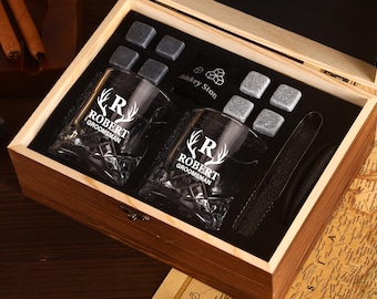 Personalisiertes Whisky-Dekanter-Set: Gravierte Gläser und Holzkiste, Trauzeugen Geschenk, Whisky-Glas-Set