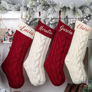 Personalized Knitted Christmas Stocking: Embroidered Family Xmas Decor