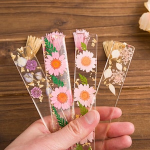 Gold Flake Resin Bookmark: Real Dried Wildflower Acrylic Bookmark