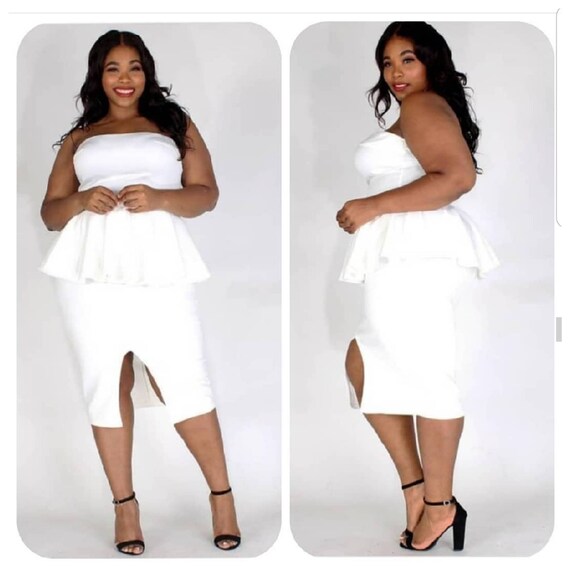 all white peplum dress plus size