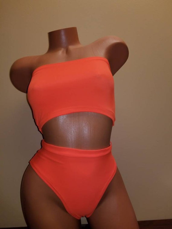 orange tube top bathing suit
