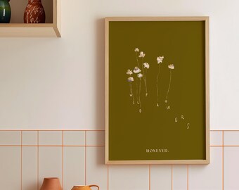 Olive Green Wildflower Illustration Print | Minimalist Christian Wall Art (Digital Download)