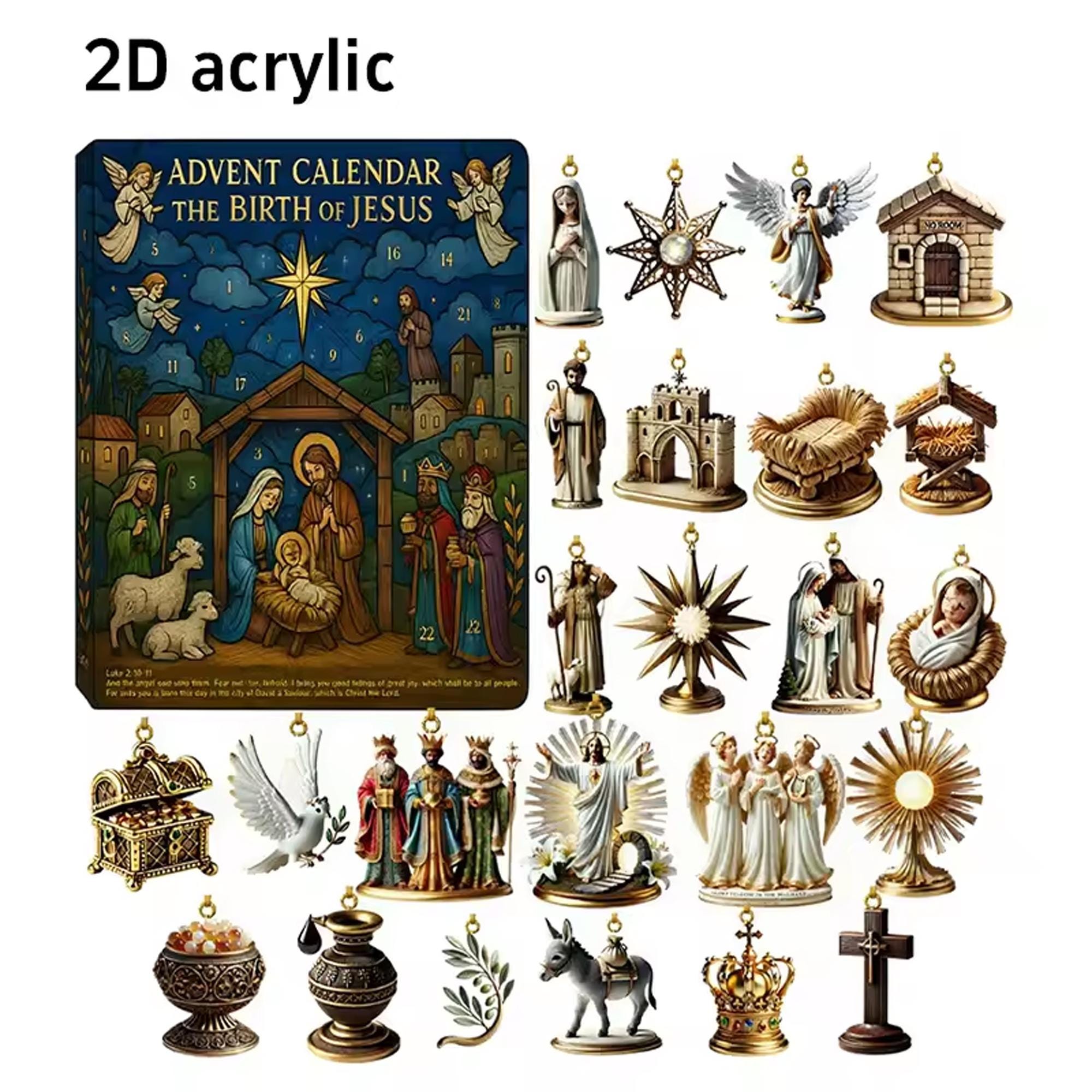 Discover Path To Bethlehem 2025 Advent Calendar, 24 Day Acrylic Hanging Christmas Tree Backpack, Pendant Gift Box, Religious Belief Keychain Gift