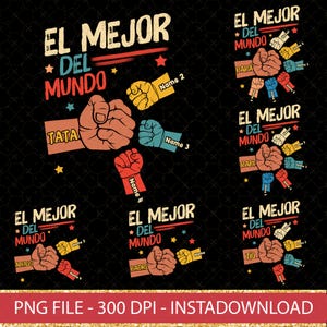 Paquete personalizado de "El Mejor Papá del Mundo" para niños pequeños, PNG, Papá español vintage, PNG personalizado para el Día del Padre, regalo para papá latino