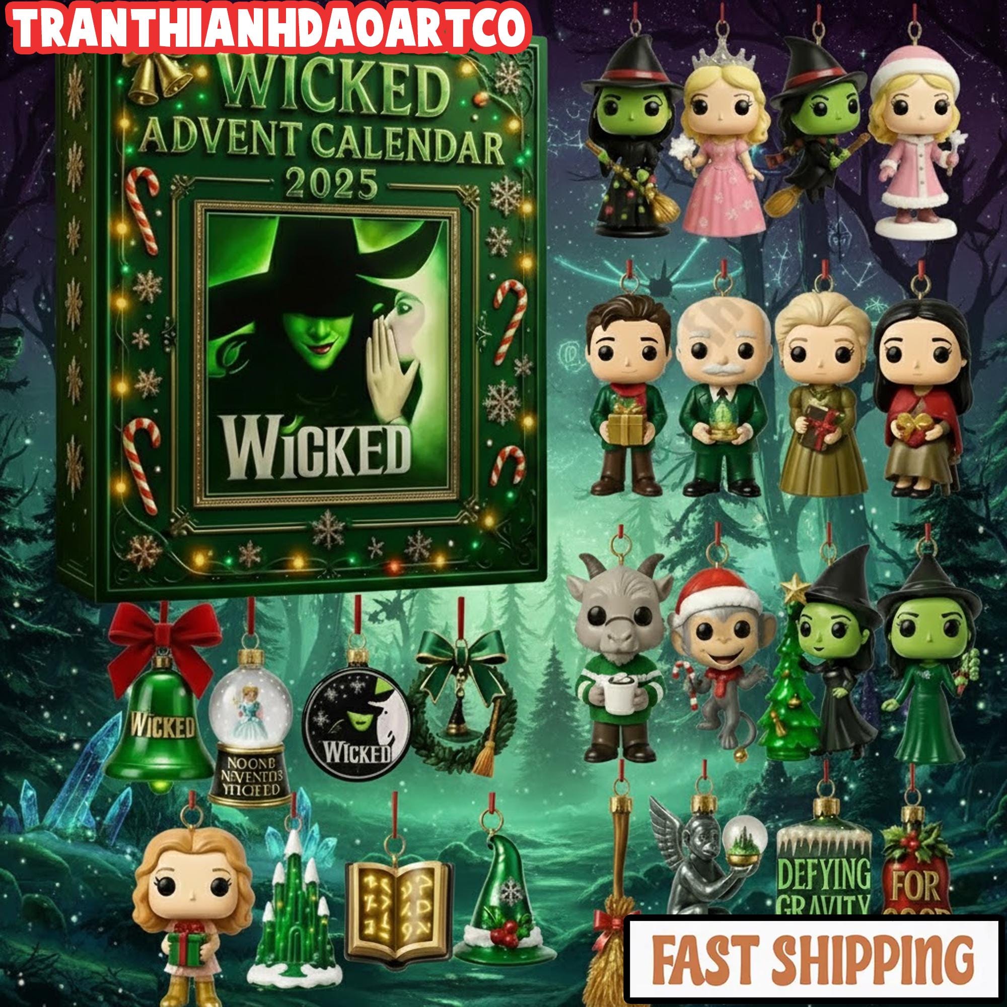 Discover Wicked Advent Calendar 2025, Christmas Countdown, Holiday Ornament Hanger, Wicked Musical Movie Merch, Xmas Tree Decor, 24 Days of Xmas Box
