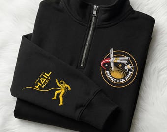 Proyecto Planeta Bordado Ave María Cremallera Cuarto, Sudadera Amaze Amaze Amaze, Camiseta de Cuello Redondo de Ciencia Ficción Fantasía Bookish, Regalo para Ella o Él