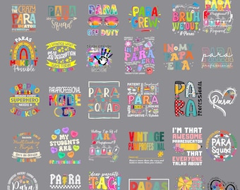 30+Paraprofessional Png Bundle, Para Png, Parapro Sublimation Designs, Retro Groovy Wavy Floral, Para Professional Life, Digital Download