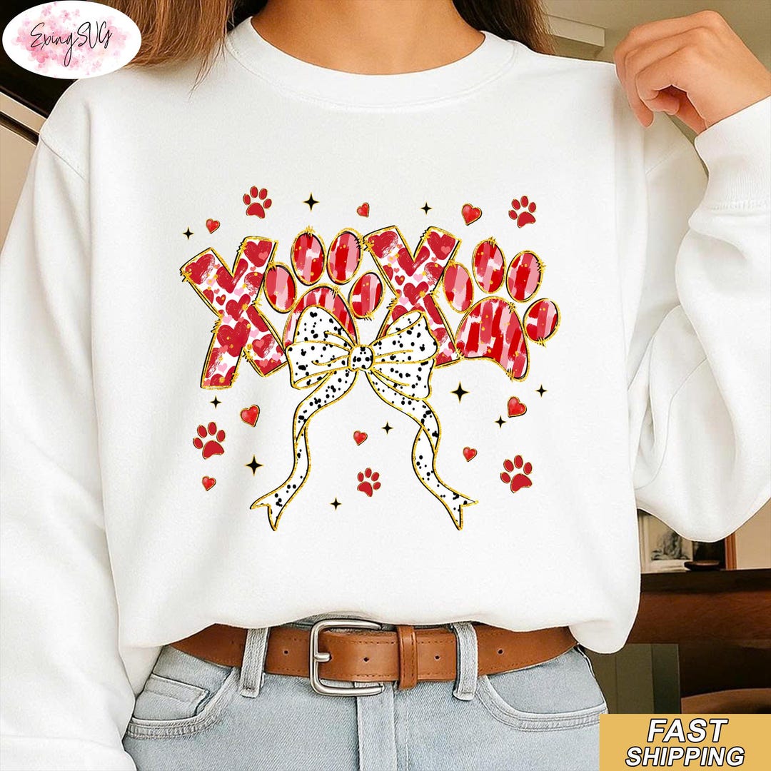 Pink Ribbon Dogs Coquette Pink Ribbon Dog Valentine Sweatshirt, Cute Golden Retriever ...