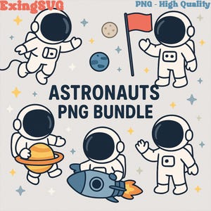 Paquete de más de 50 astronautas PNG, diseño de sublimación, dibujos animados del espacio PNG, planetas coloridos PNG, diseño de camiseta, sudadera PNG, descarga digital PNG