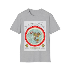 Vintage Gleeson's, platte wereldkaart, uniseks softstyle T, cadeau reisliefhebber, avontuurshirt, kleding Earth Day, één prijs alle maten