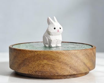 Hand Carved Wooden Rabbit Jewelry Box,Handcraft Ornament Figurine,Handmade Trinkets Gift for her/bestie,Birthday Gift