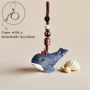 A Free Whale, Handmade Carved Wood Blue Whale, Whale Key Chain, Car, Backpack Pendant, Creative Healing Tie Gift