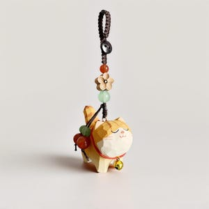 Porte-clés chat en bois sculpté fait main, Porte-clés de voiture, Chaîne de téléphone portable, Pendentif décoration de sac, Chaîne tissée à la main, Cadeau à un ami, Meilleure amie, Famille