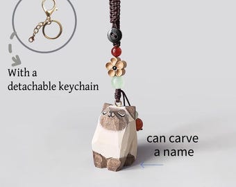 Custom Wood Carving Cute Siamese Cat Bag Charms Keychain, Handcrafted Cat Woven Key Chain,Phone Chain ,Pendant To Friends, Birthday Gifts