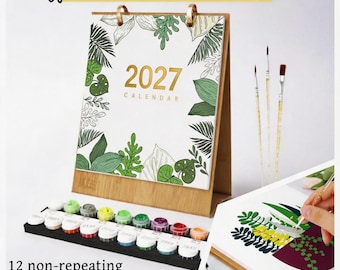 Calendario de escritorio para pintar por números 2027, calendario de pared con plantas, pinturas ecológicas, regalo para familiares y amigos, calendario mensual para pintar por números.