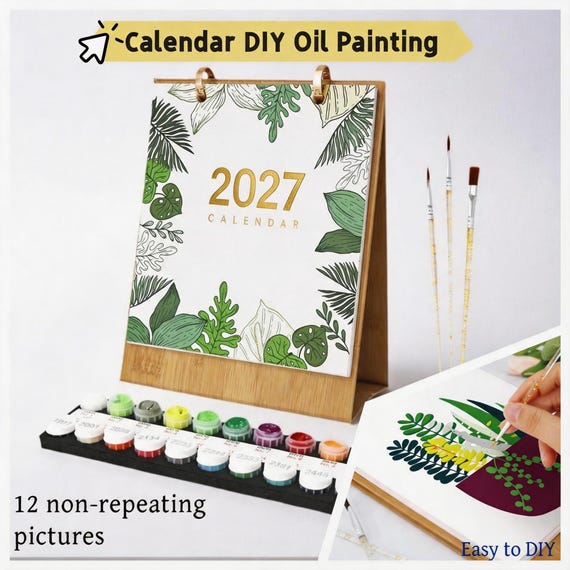 DIY Painting Desk Calendar 2027, Plant Wall Calendar, Eco-Friendly Paints, Gift for Family Friends, Paint by Numbers Monthly Calendar