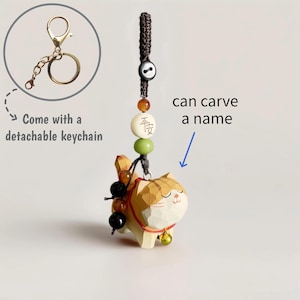 Handmade Wooden Cat Keychain,Custom Name Pet Keychain,Bag Charms,Car Keyring,Car Accessories,Lucky Purse Charms,Gift to Cat Lover Safe and Peaceful