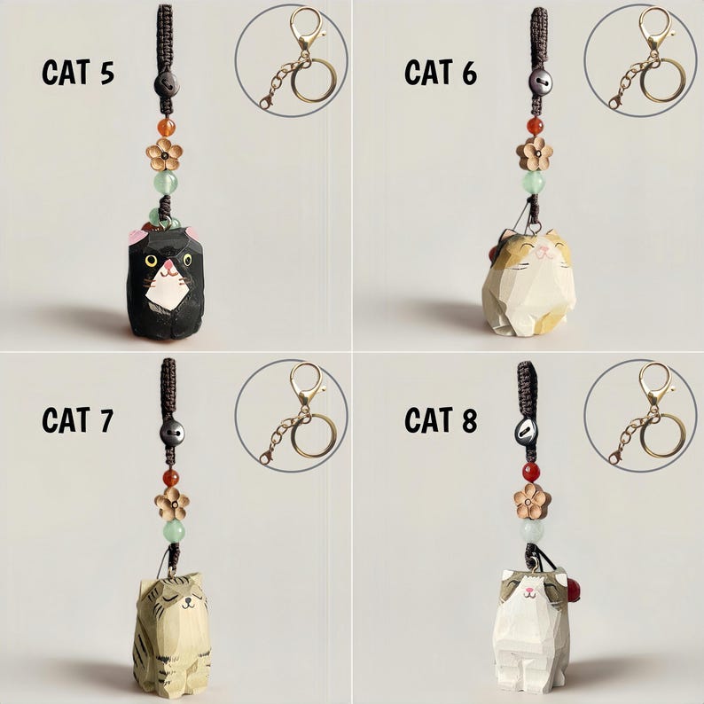 Handmade Wooden Cat Keychain,Custom Name Pet Keychain,Bag Charms,Car Keyring,Car Accessories,Lucky Purse Charms,Gift to Cat Lover image 15