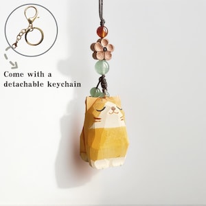 Hand-Carved Wooden Orange Cat Keychain: Kawaii Car Key/Bag Charm