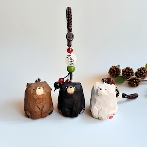 Petit ours brun sculpté sur bois, paix, porte-clés tissé en six mots, anneau de chaîne, pendentif de cartable de voiture, décoration suspendue, cadeau