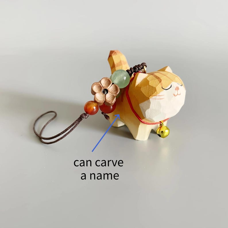 Handmade Wooden Cat Keychain,Custom Name Pet Keychain,Bag Charms,Car Keyring,Car Accessories,Lucky Purse Charms,Gift to Cat Lover Phone chain 2