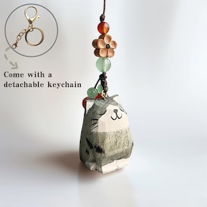 Handmade Carved Wooden Cat Keychain, Car Keyring,phone Chain,Bag Decoration Pendant,Hand-Woven Chain,Gift to Friend,Bestie,Family
