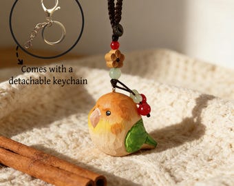 Llavero de loro de madera tallado a mano, bonito llavero de mascota, adornos de madera hechos a mano, llavero con dijes para bolso, regalo ideal para ella/niños/él