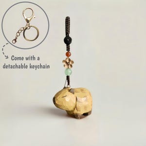 Wood Carving Capybara Bag Charms Keychain, Handcrafted Woven Key Chain,Phone Chain ,Car Charms,Ideal Gift for Friend,Bestie,Family,Birthday