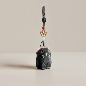 手作りの木彫りの小さな黒猫のキーホルダー、スクールバッグペンダント、クリエイティブでかわいい車のキーの装飾、誕生日プレゼント