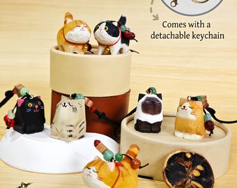Custom Handcrafted Wooden Cat Bag Charms Keychain, Phone Key Chain, Car Charms,Handmade Trinkets for Cat Lovers ,Friend,Bestie,Family