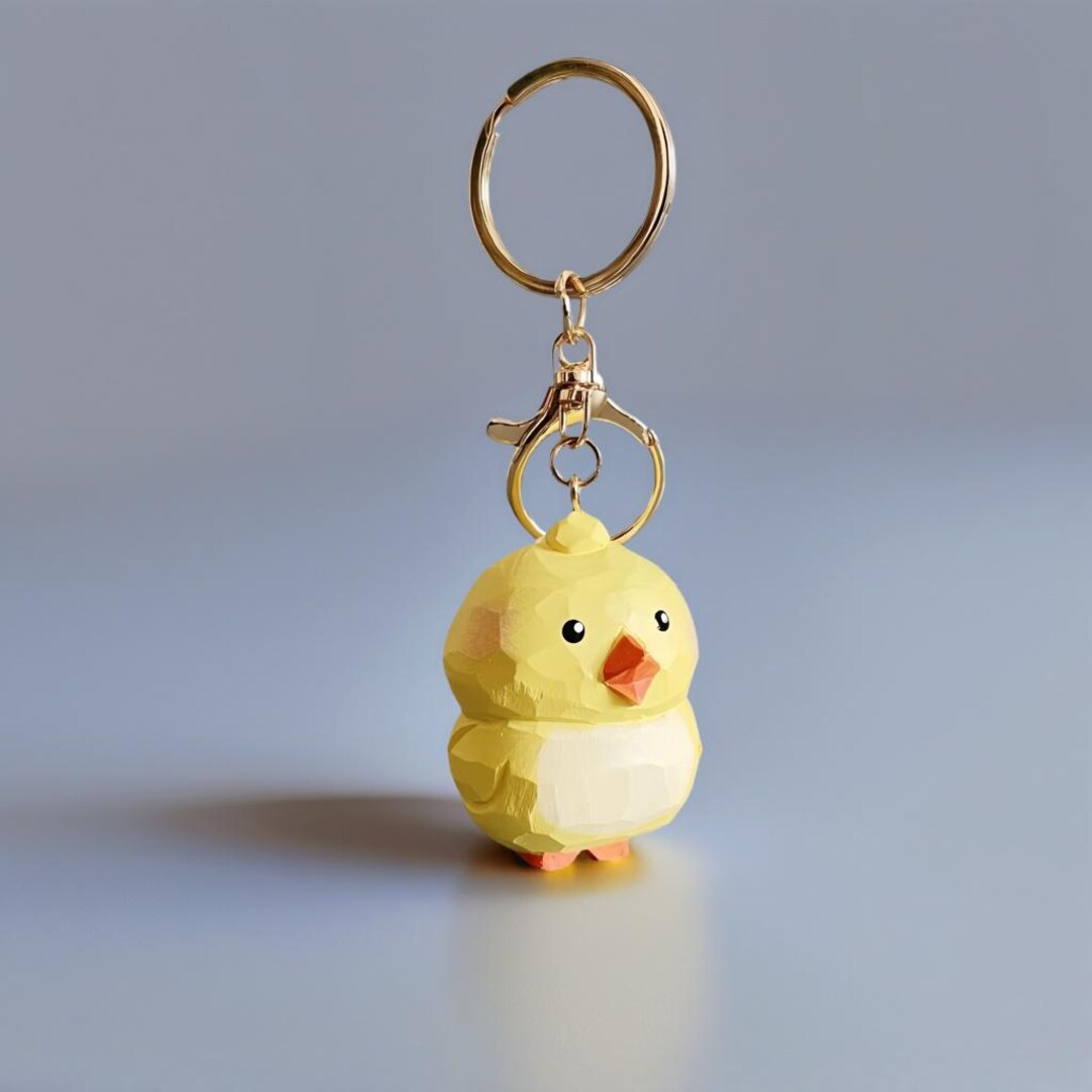 Hand-carved Wooden Chick Keychain: Kawaii Car Key Ornament - Etsy