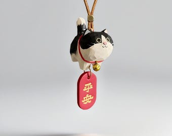 Handmade Wooden Cat Car Pendant - Adorable & Creative Car Accessory, Perfect for Good Luck and Decoration, Ideal Gift for Family and Friends