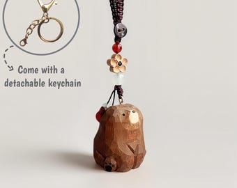 Handmade Wooden Bear Bag Charms Keychain, Handcrafted Woven Key Chain,Phone Chain ,Car Charms,Ideal Gift for Friend,Bestie,Family,Birthday