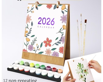 DIY Flowers Calendar Oil Painting Kit - 2026 Hand-Painted Wall Art,Wall Calendar,Desk Canlendar,paint by numbers calendar