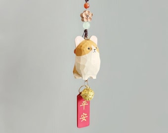 Handmade Wooden Corgi Dog Pendant Adorable & Creative Car Accessory, Perfect Gift for Good Luck ,Decoration, Ideal Gift for Family,Friends