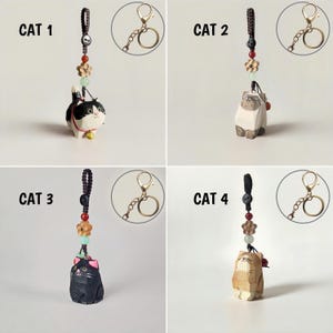 Handmade Wooden Cat Keychain,Custom Name Pet Keychain,Bag Charms,Car Keyring,Car Accessories,Lucky Purse Charms,Gift to Cat Lover image 14
