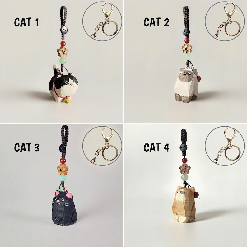 Handmade Wooden Cat Keychain,Custom Name Pet Keychain,Bag Charms,Car Keyring,Car Accessories,Lucky Purse Charms,Gift to Cat Lover image 14
