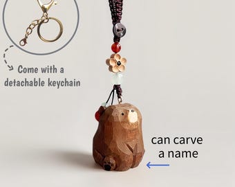Custom Name Handmade Wooden Bear Bag Charms,Handcrafted Woven Keychains,Phone Chain,Car Charms,Gift for Friend,Bestie,Family,Birthday