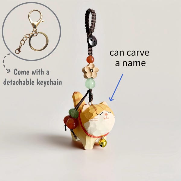 Handmade Wooden Cat Keychain,Custom Name Pet Keychain,Bag Charms,Car Keyring,Car Accessories,Lucky Purse Charms,Gift to Cat Lover