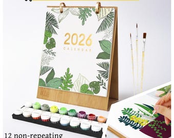 DIY Painting Desk Calendar 2026, Plant Wall Calendar, Eco-Friendly Paints, Gift for Family Friends, Paint by Numbers Monthly Calendar