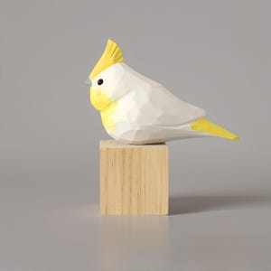 Handmade Hand - Carved Wooden Cockatiel  Parrot Bird Ornament - Adorable Hand - Painted Wooden Figurine Gift.Perfect Gifts for Birthdays.