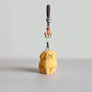 Porte-clés chien golden retriever en bois sculpté, suspension de voiture, perles de prière, porte-bonheur, pendentif de sac, cadeau d'anniversaire, pendentif chien, chaîne de téléphone, ornement