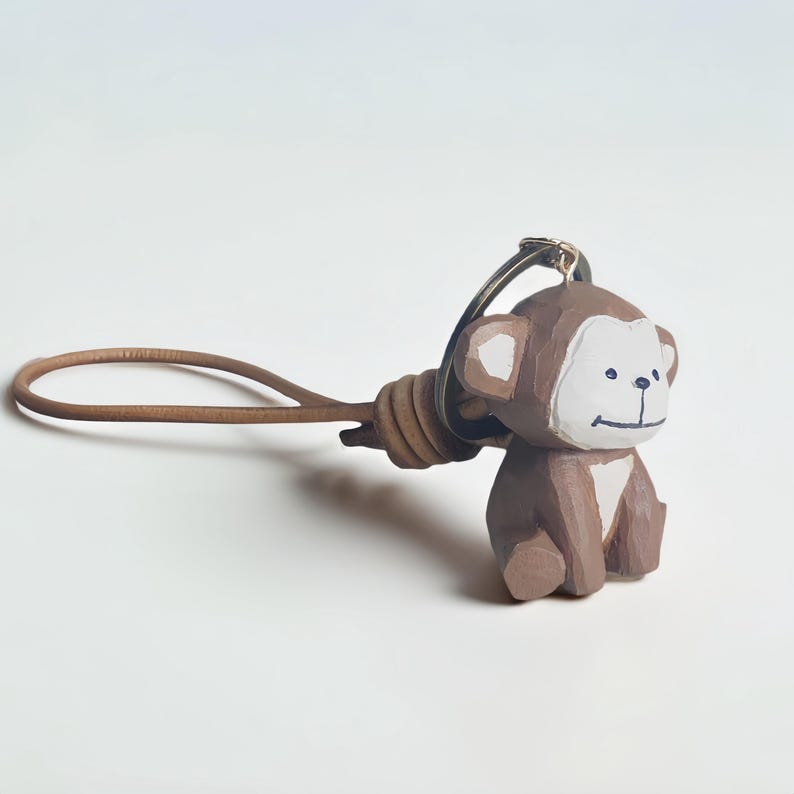 Wooden Monkey Keychain,handmade Cute Animal Pendant for Bags, Keys ...