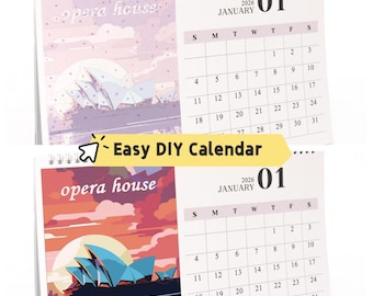 2026 DIY Architecture Calendar Oil Painting - Hand-painted Wall Calendar with Plant Paint -Watercolor Calendar Gift for Birthday Anniversary